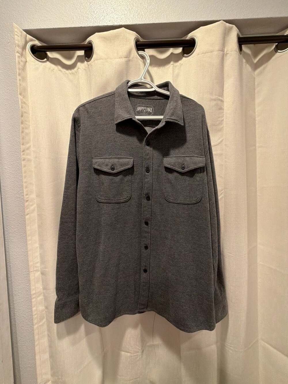 American Eagle Men's Gray Long Sleeve Button-Down Shirt Jacket